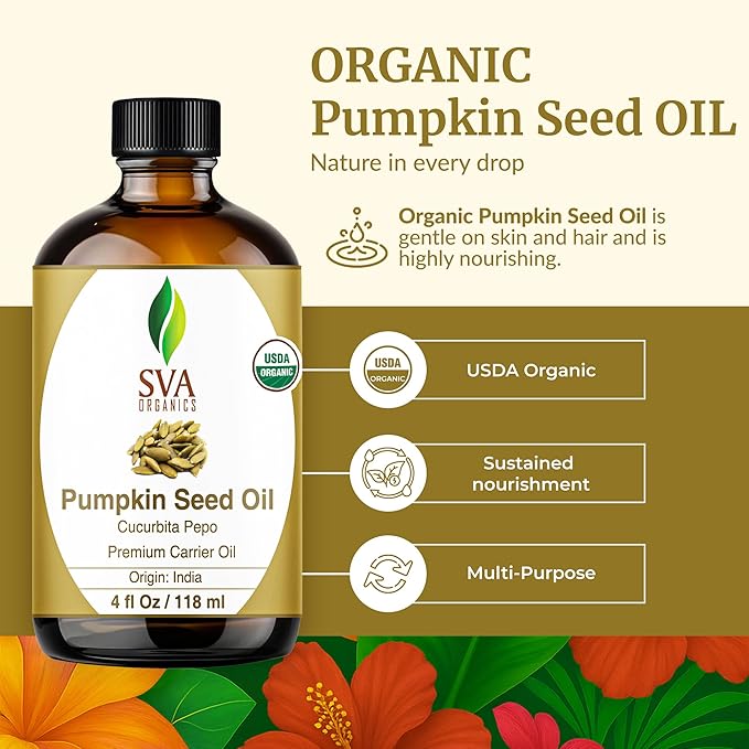 SVA Organic Pumpkin Seed Oil, Glass Bottle with Dropper, 4 Fl Oz (118 ml)