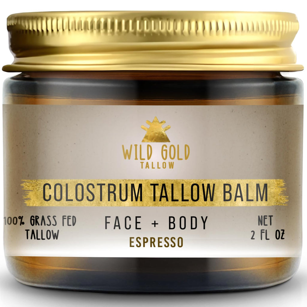 Wild Gold Tallow 100% Grass Fed Tallow Balm with Colostrum & Emu Oil - Handmade Whipped Beef Tallow for Face and Body, Sensitive Skin Tallow Moisturizer made with True First Colostrum, (Unscented)
