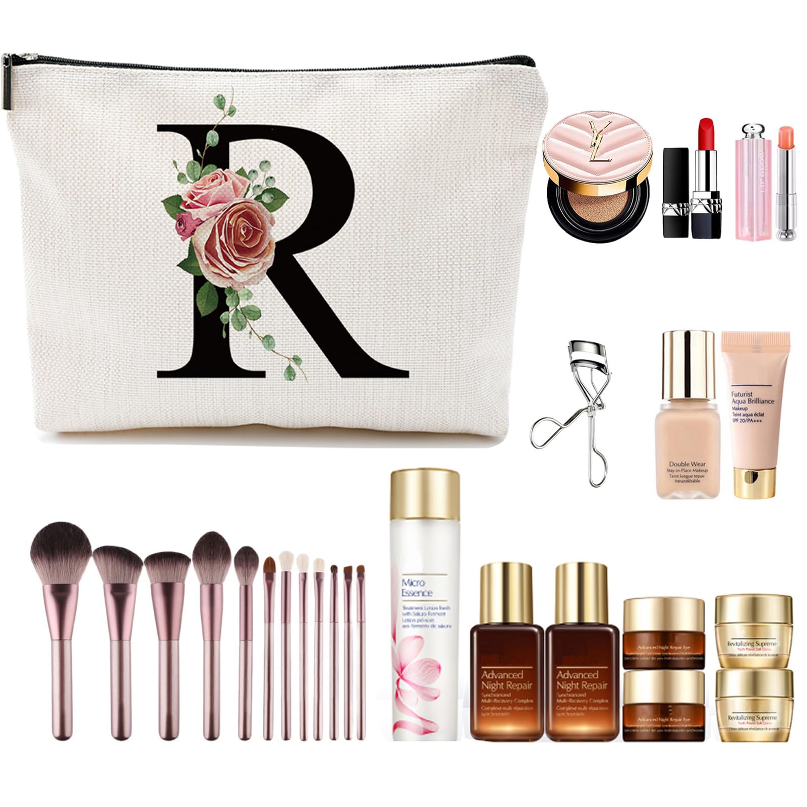 Initial A-Z Personalized Letter Makeup Bag, Monogrammed Bridesmaid Gifts/Presents Cosmetic Bag, Portable Stationery Storage Organizer Pouch, Friendship Love Travel Makeup Bags