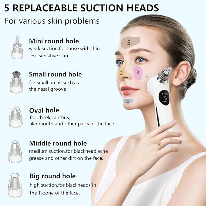 SJIE Blackhead Remover Vacuum Face Suction Pore Cleaner with Hot&Cold Compress Positive&Negative Ion Massage Nose Whitehead Remover Pimple Sucker with 5 Probes Pore Extractor Tool… (White)