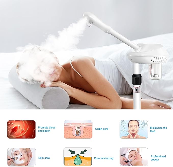 Chetunju Professional Facial Steamer for Atomization Humidifier Atomizer, Adjustable Height and Angle, Face Steamer Clean Skin Firming Pores and Moisturizing Suitable for a Beauty, Spa, at Home
