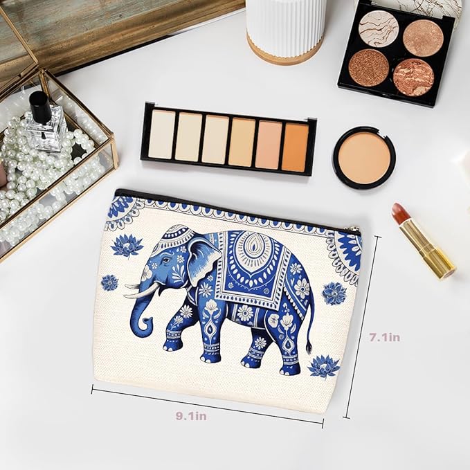 Blue Elephant Makeup Bag, Cute Travel Makeup Case Cosmetic Bags for Women