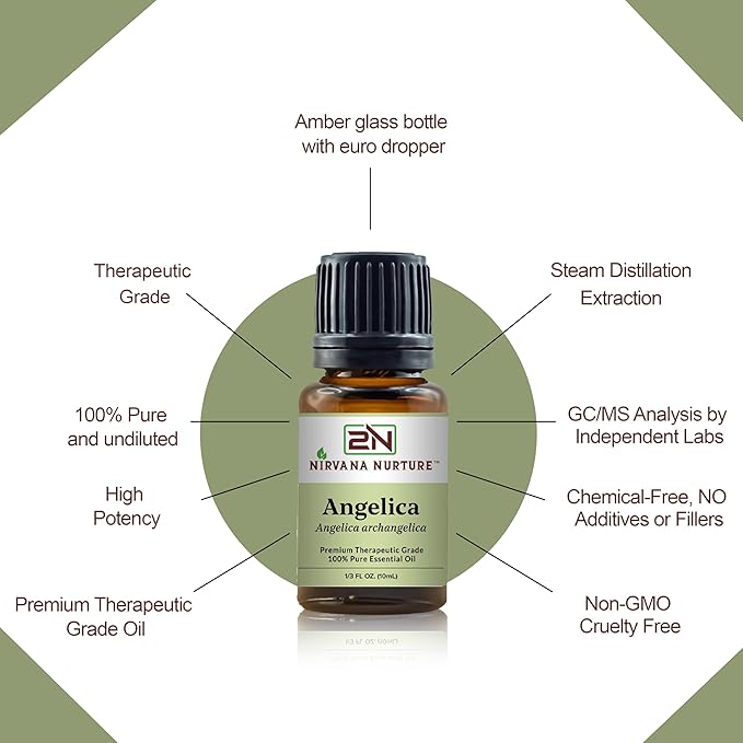 Nirvana Nurture Angelica Essential Oil, 100% Pure Undiluted, Aromatherapy Oil for Diffuser, Hair & Skin Care