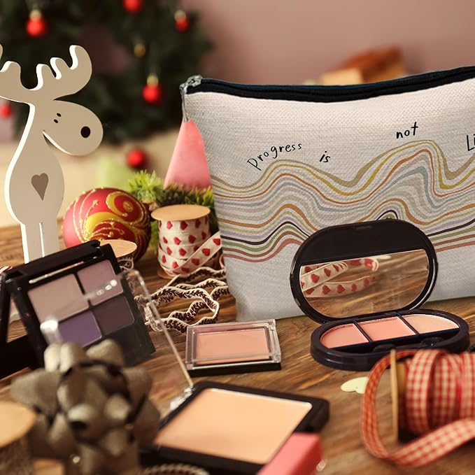 MKGRXZCW Progress is Not Linear Mental Health Makeup Bag for Purse, Inspirational Motivational Cosmetic Bag Travel Toiletry Bag for Therapist Counselor, Therapy Gifts Zipper Makeup Pouch