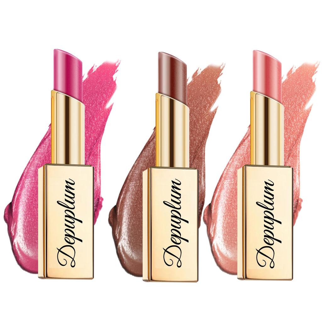 Depuplum Hot Pink Brown Nude Lipstick Set for Women Shimmer Tinted Lip Balm Hydrating Moisturizing Lipstick Cruelty Free Lip Makeup, DM110/117/118