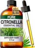 100% Pure Citronella Oil - 4 Fl Oz Citronella Essential Oil for Hair, Skin, Diffuser, Aromatherapy & DIY Soap Making Scent