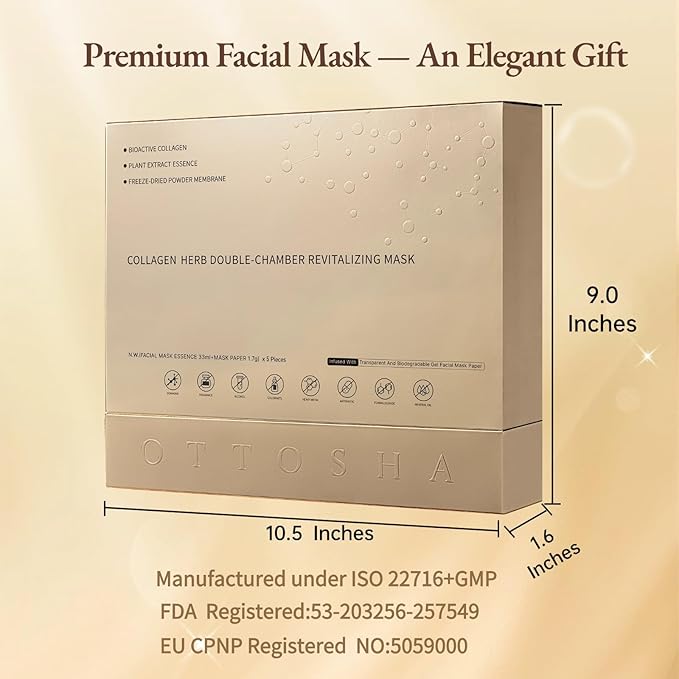 OTTOSHA Collagen Face Mask – Hydrating & Moisturizing Sheet Mask for Daily Skin Care, Anti-Aging Facial Treatment Value Pack (5 Packs)