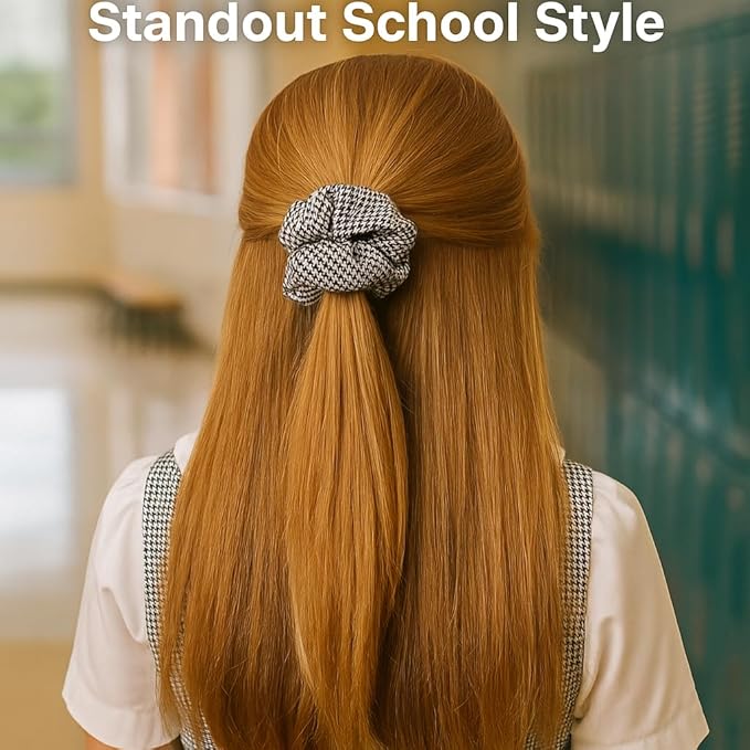 ClassExceed School Uniform Plaid, Plaid Scrunchie, Back to school, handmade school uniform hair accessories (Houndstooth)