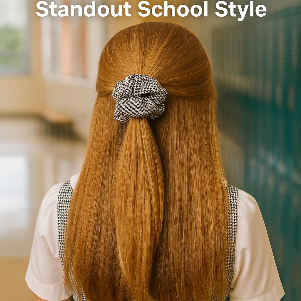 ClassExceed School Uniform Plaid, Plaid Scrunchie, Back to school, handmade school uniform hair accessories (Houndstooth)