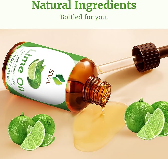 SVA Lime Essential Oil – 4 Fl Oz - for Diffuser, Skin & Hair Care – Ideal for Massage & DIY Blends - with Dropper