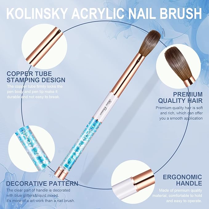 Shine Chance Acrylic Nail Brush Size 12, 100% Real Kolinsky Art Nail Brush for Acrylic Powder Application, Handmade Women Manicure Nail Extension Tool for Professional DIY Home Salon and Beginners