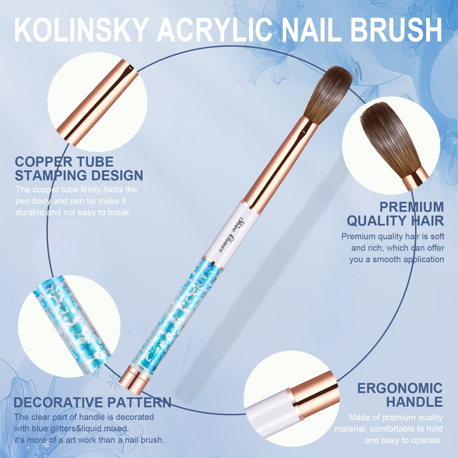 Shine Chance Acrylic Nail Brush Size 12, 100% Real Kolinsky Art Nail Brush for Acrylic Powder Application, Handmade Women Manicure Nail Extension Tool for Professional DIY Home Salon and Beginners