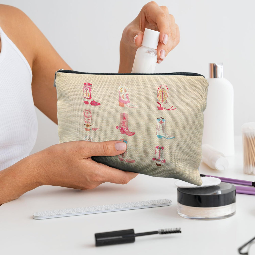 RYYCDOI cowgirl western makeup bag, cowgirl gifts for women, western gifts for women, western gifts for teen girls, pink preppy cowgirl boots cosmetic bag makeup pouch