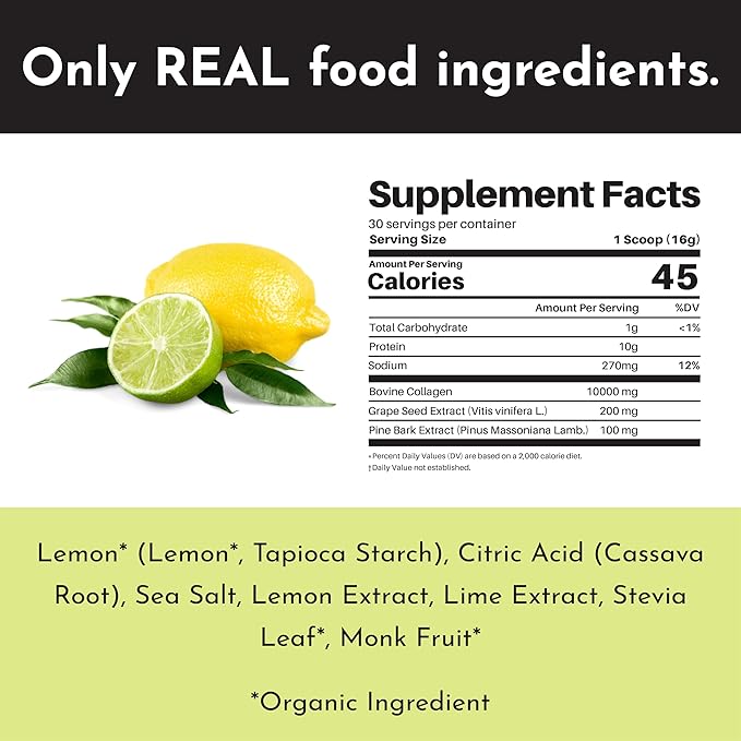 JUST INGREDIENTS Lemon Lime Collagen Peptides - Joint Support - 30 Servings