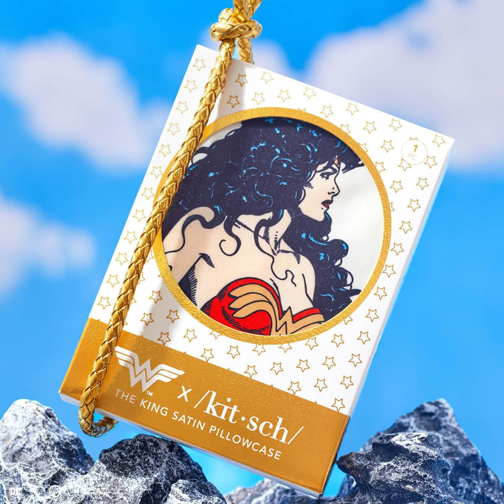 Kitsch x Wonder Woman Satin Pillowcase, Size 19x36 - Believe in Wonder