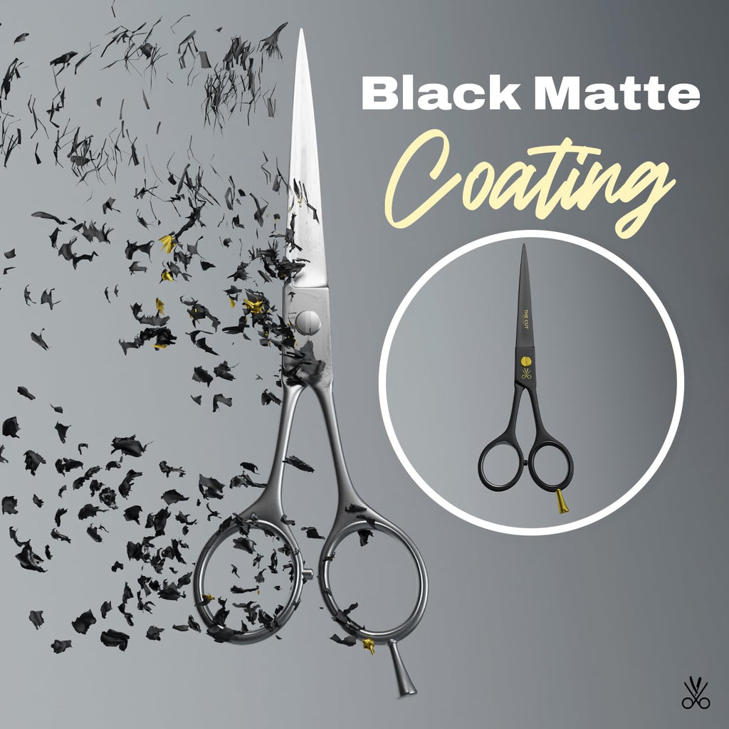 The Cut Factory® 6.5” Matte Black Luxury Hair Scissors – Ultra-Sharp High Carbon Steel Barber Shears for Men, Women & Kids – Gift-Boxed with Leather Pouch For Salon & Home(1x Scissors only)