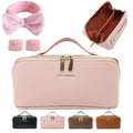 Cuteseason PU Leather Makeup Bag for Women, Structured Makeup Case with Wide Opening, Travel Cosmetic Bag with Compartments and Handle, Water-Resistant Makeup Organizer(Pink Plain)