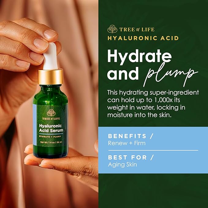 Tree of Life Hyaluronic Acid Serum for Face - Brightening and Hydrating Face Oil for Dark Spots and Fine Lines - Suitable for Sensitive Skin - Dermatologist Tested Skin Care - 2 Fl Oz (Pack of 2)