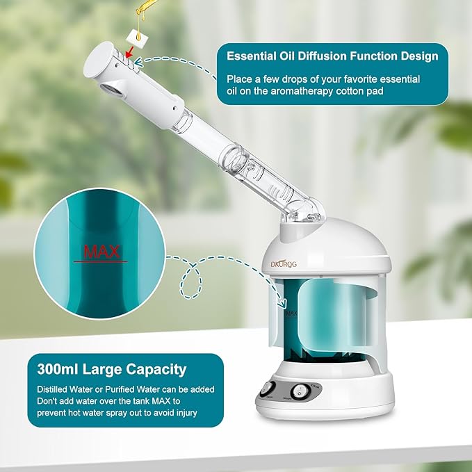 DKURQG Facial Steamer with Extendable 360° Rotating Arm (Blue)