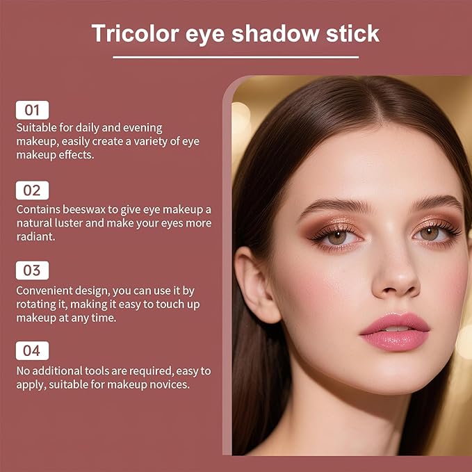ZAIDOC 3 Color Eyeshadow Stick, Long Lasting & Waterproof Creamy Eye Shadow, with Vitamin E Makeup for Day & Night Look, 0.12 Oz (Glittering rose)