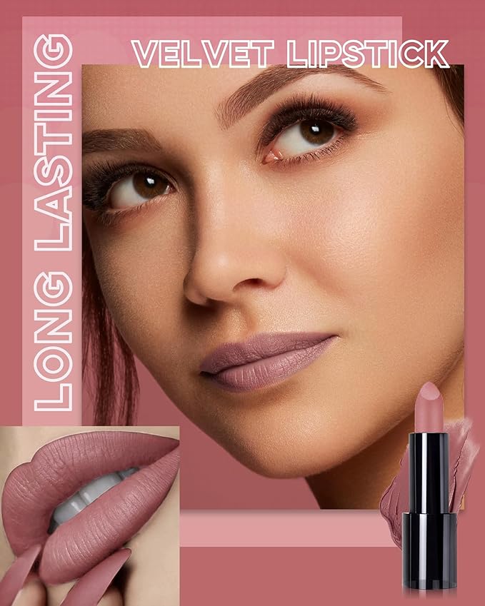 Caedelfly Velvet Matte Lipstick, Nude Pink Lipstick for Women-01
