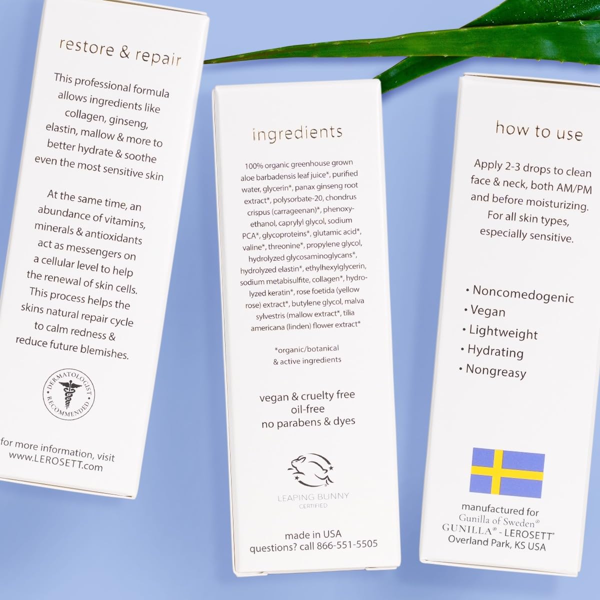 LEROSETT Healing Hydration Serum – Aloe, Ginseng & Collagen-Based Complex for Pimples, Irritated Skin, Blemishes & Post-Breakout Scarring – Plant-Based, Spa-Grade, Concentrated, 1 oz