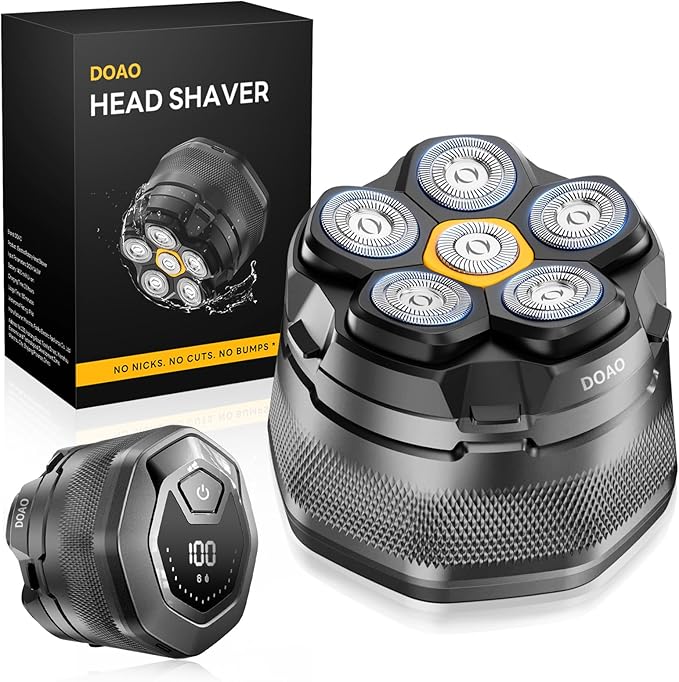 DOAO Head Shavers for Bald Men, 6D Magnetic Floating Blades, Smooth Shave in 3 Minutes, USB-C Rechargeable, 180min Runtime, Wet & Dry, Easy Clean, Anti-Slip Design(A6-Plus)