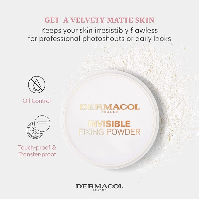Dermacol Invisible Fixing Powder, Translucent Setting Powder, 0.46oz, White