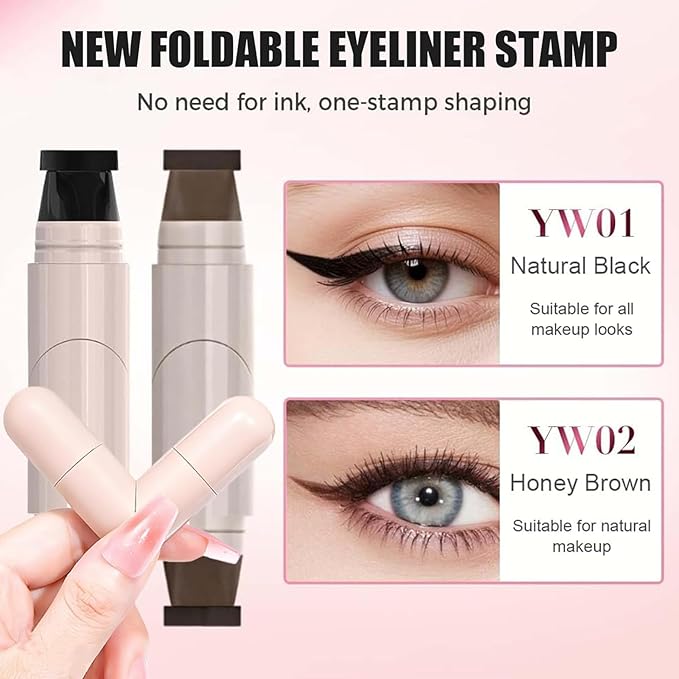 REATIFUL Rotating Eyeliner Stamp Pen,Foldable Winged Eyeliner Stamp,Wing eye liner stamp,Smudge Proof & Waterpoof Eye Liner,Easy Eye Stencil Makeup Tool (2PCS-Black)