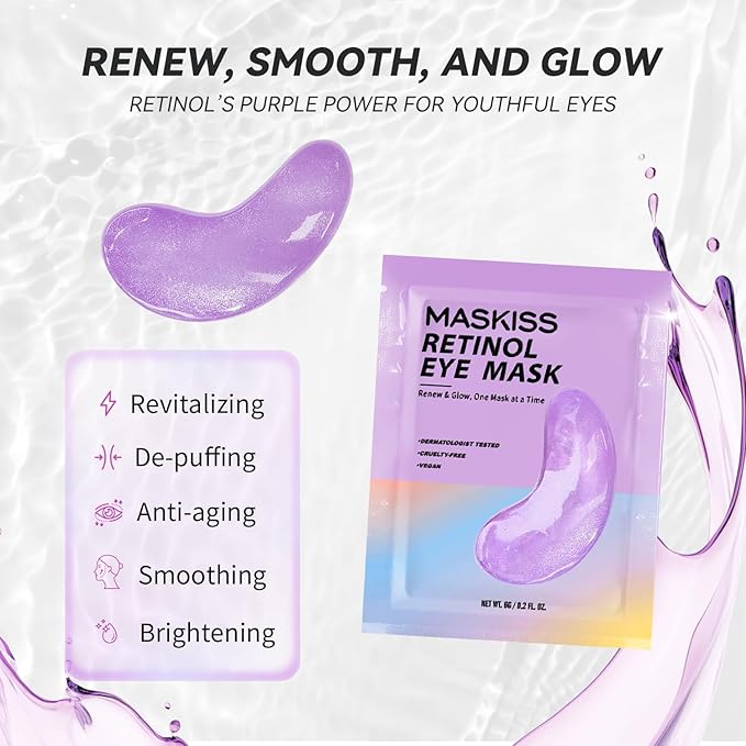 Maskiss Retinol Under Eye Patches (24 Pairs), Lavender Purple Eye Masks for Dark Circles, Puffy Eyes & Wrinkles, Firming Collagen Eye Patches, Vegan Cruelty-Free Skincare Gifts for Women