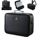 Faquenc Large Makeup Bag with LED Mirror,15”Cosmetic Train Case for Makeup Artists,Travel Makeup Organizer Case w Divider Rechargeable Vanity Mirror with 3 Color Lights for Barber,MUA,Nail Tech, Black