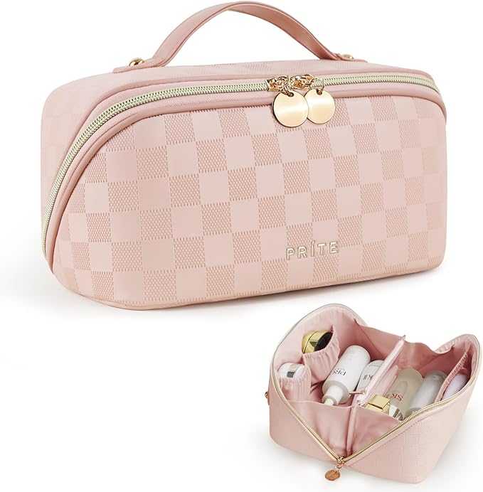 Prite Makeup Bag Travel Toiletry Bag Open Flat Cosmetic Organizer for Women