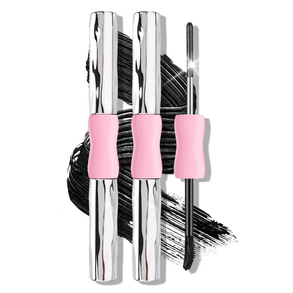KYDA 2 Pcs Double Ended Metal Mascara, Volumizing Lengthening Clump-Free Black Mascara, Waterproof Formula for Dramatic Lashes, Curling, Washable Eyelash Makeup