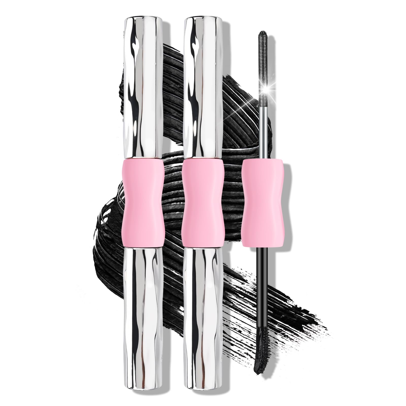 KYDA 2 Pcs Double Ended Metal Mascara, Volumizing Lengthening Clump-Free Black Mascara, Waterproof Formula for Dramatic Lashes, Curling, Washable Eyelash Makeup