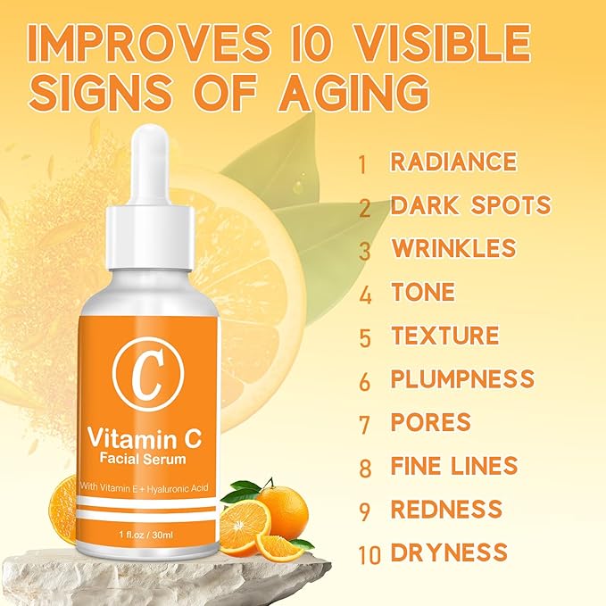 Premium 20% Vitamin C Serum for Face with Vitamin E, Sodium Hyaluronate - Boost Skin Collagen,Hydrate & Plump Skin, Anti Aging & Wrinkle Facial Serum (Scented)