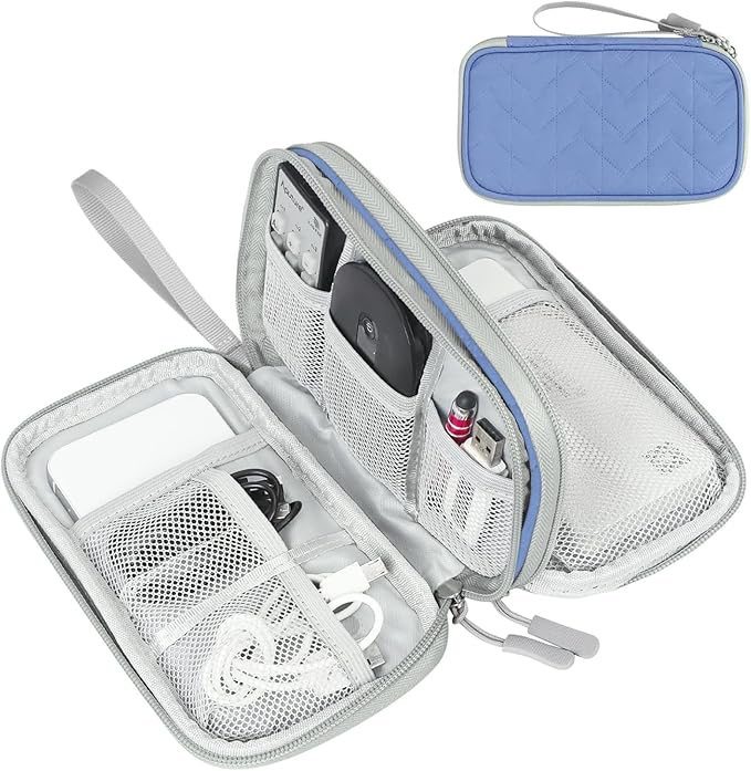 FYY Electronic Organizer, Travel Tech Pouch, Cable Organizer Blue Quilted