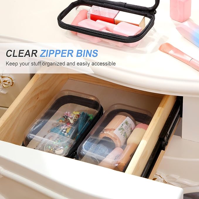 Hoolerry 3 Pcs Clear Hard Zipper Case Hard Plastic Zipper Pouch Makeup Bag Portable Travel Organizer for Cosmetics, Office Supplies, Documents & Toiletries(Black,Xs)