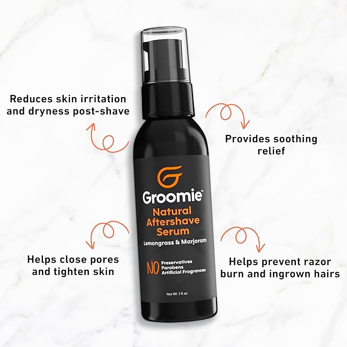 Groomie Natural Aftershave Serum for Head & Face, Unscented, 1 Fl Oz