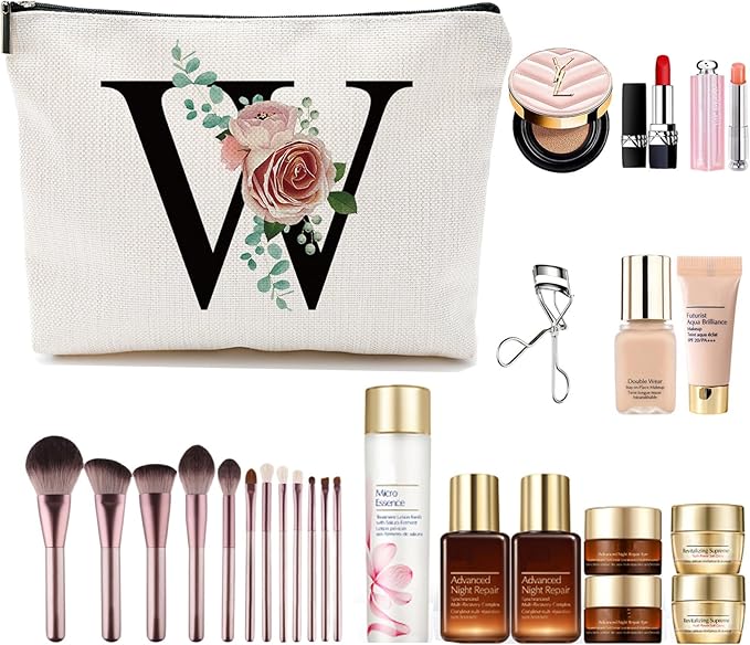 Comanro Initial A-Z Personalized Makeup Bag, Monogrammed Bridesmaid Gifts/Presents Cosmetic Bag, Portable Stationary Storage Organizer Pouch, Friendship Love Travel Makeup Bags