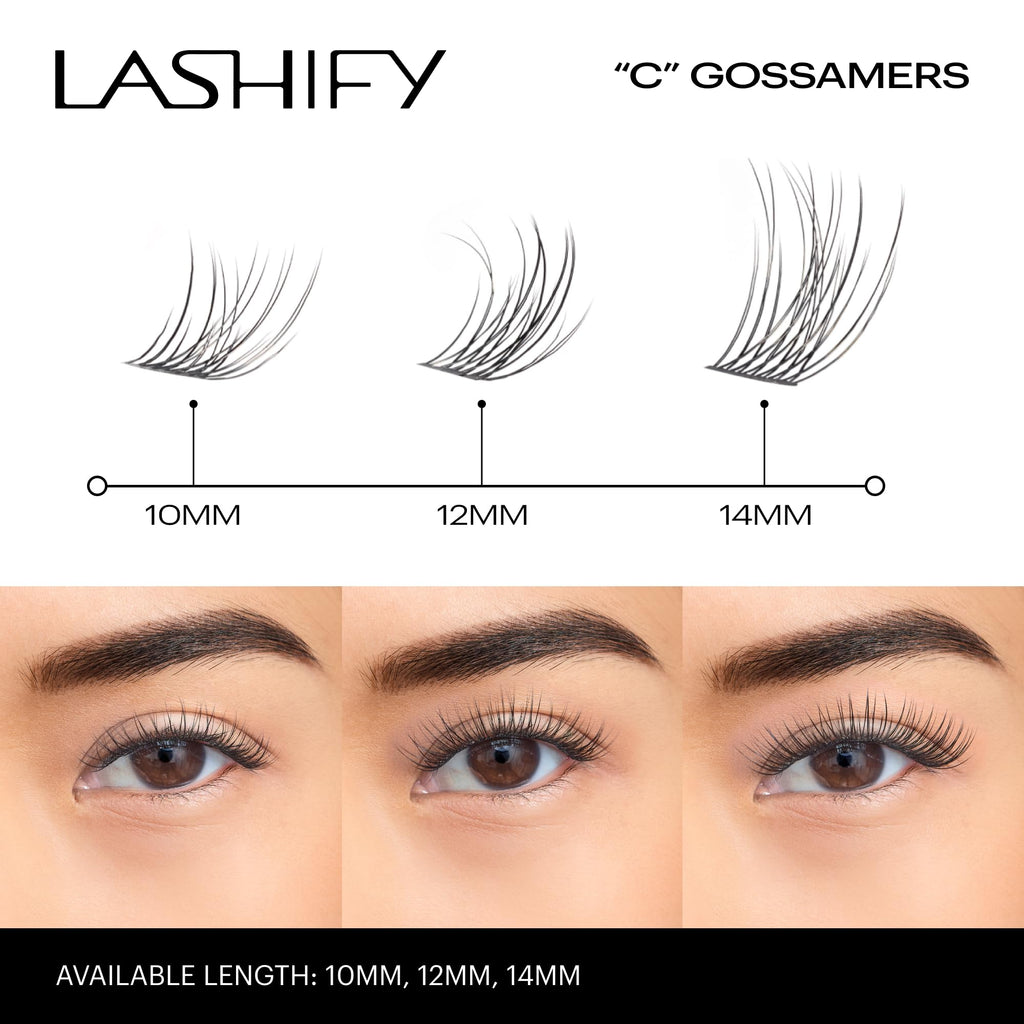 Lashify Curl 14mm Gossamer DIY Eyelash Extensions Refill, Black, Easy False Eyelashes for a Natural Look