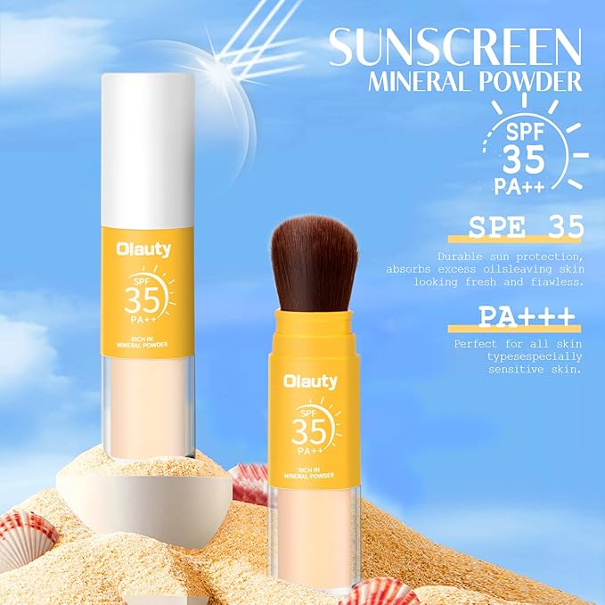 Mineral Powder Sunscreen for Face & Scalp, SPF 35 Brush on Sunscreen Setting Powder, Matte Oil Control Hair Sunscreen Face Powder, Lasting Lightweight Breathable Travel Essentials (#02 Medium)