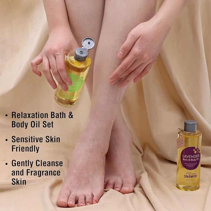Autumn Shower Bath and Body Oil Body Oil with Sweet Almond Jojoba and Shea Butter, Lavender & Coconut Shower Oils Mother's Day Gift for Women Dry Skin 17.6 fl oz (Pack of 2)