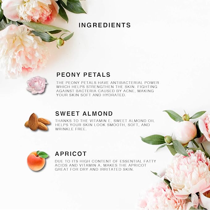BEAUTE DE PROVENCE Peony Multi-Use Oil for Face, Body and Hair – Organic Blend of Apricot, Vitamin E & Sweet Almond Oil for Dry Skin, Rose Petals & Bergamot Essential Oil – 4 Fl Oz