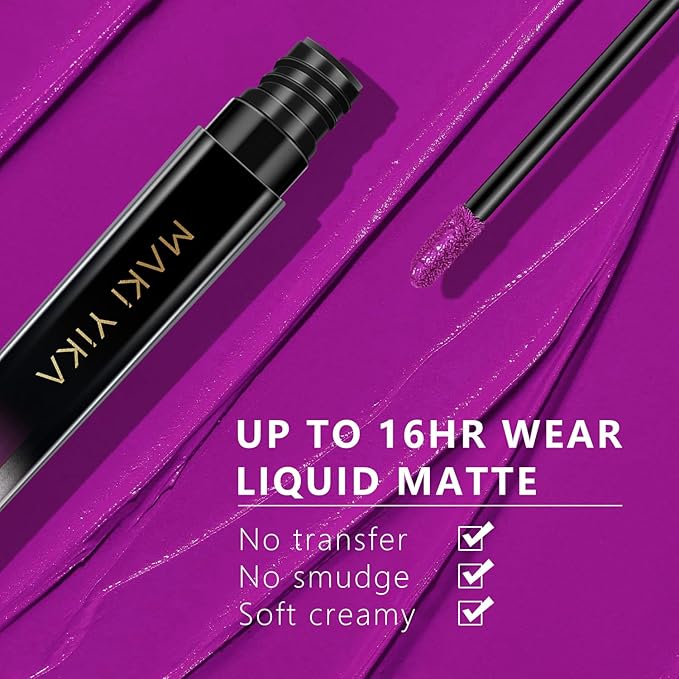 MAKI YIKA Purple Lipstick Matte Liquid for Women Color Stay Long Lasting Lipsticks
