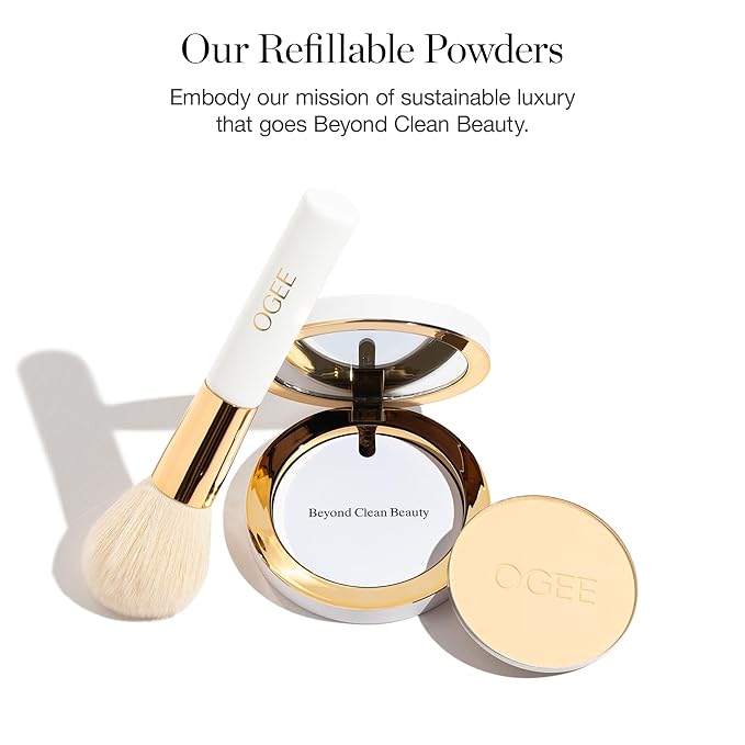 Ogee Sculpted Skin-Perfecting Makeup Setting Powder - Clay - FULL SET (Case & Refill) - Lightweight Powder Foundation Made with 70% Organic Ingredients