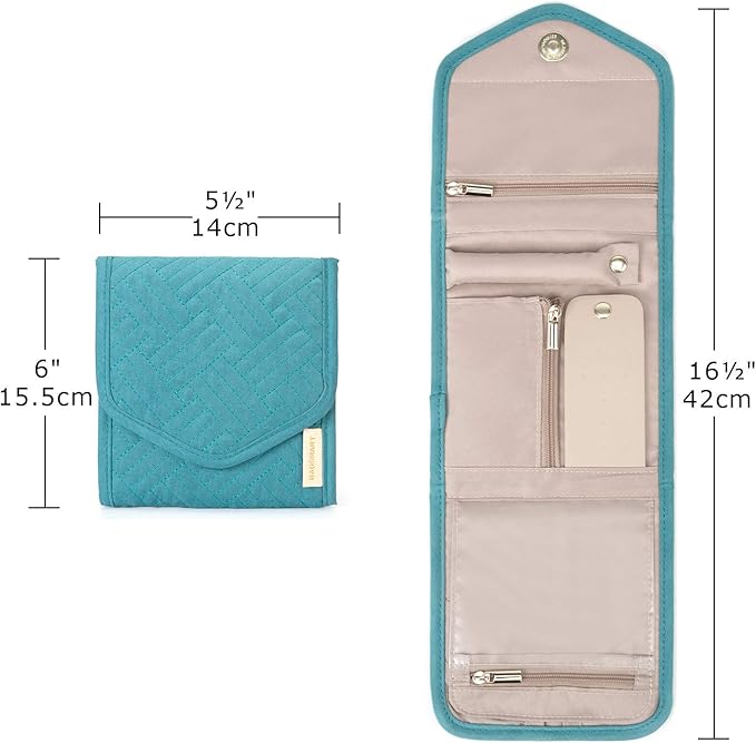 BAGSMART Travel Jewelry Organizer Case Foldable Jewelry Roll,Mini,Teal