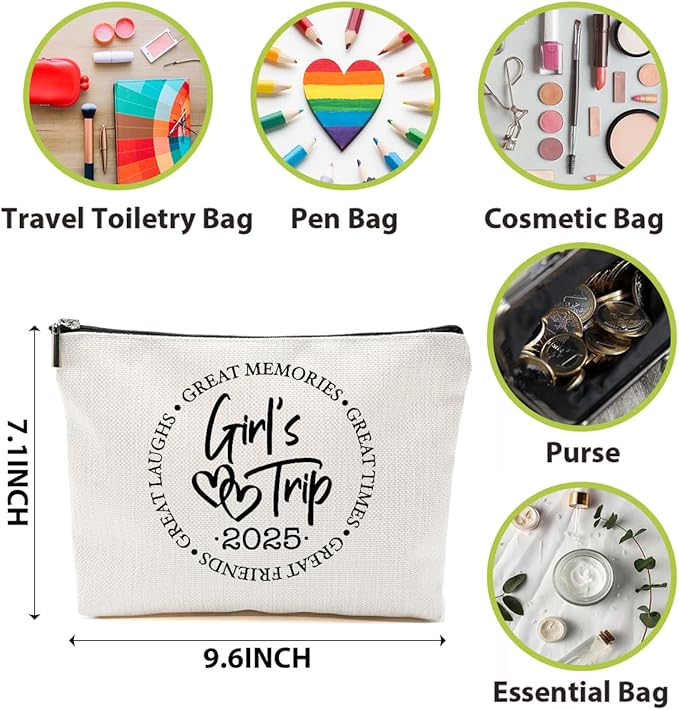 BQXH 3 Pcs Girls Trip Gifts Favors, Girls Weekend Gifts Makeup Bag, Bestie Weekend Bag Toiletry Bag with Liner, Vacation Cosmetic Bag, Friendship Gift for Women Friend Sister, Graduation Gift
