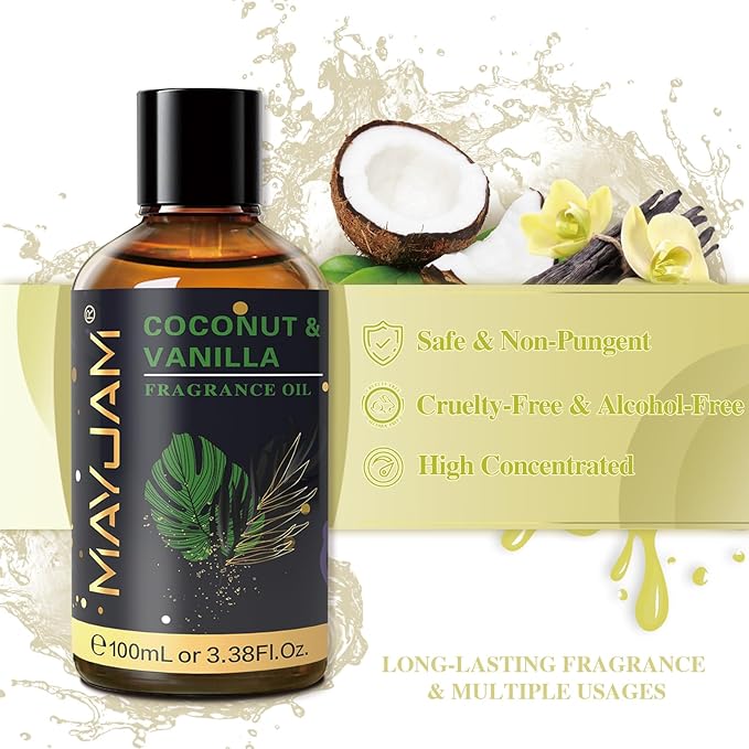 MAYJAM Coconut & Vanilla Fragrance Oil for Diffusers, 100ML/3.38FL.OZ