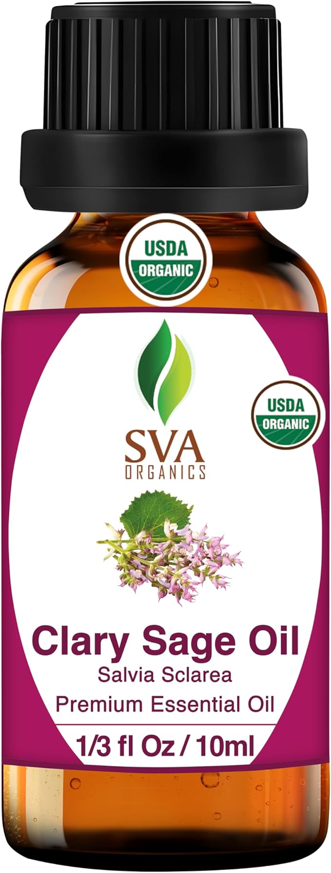 SVA Organic Clary Sage Essential Oil in Glass Bottle, 1/3 Fl Oz (10 ml)