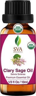 SVA Organic Clary Sage Essential Oil in Glass Bottle, 1/3 Fl Oz (10 ml)